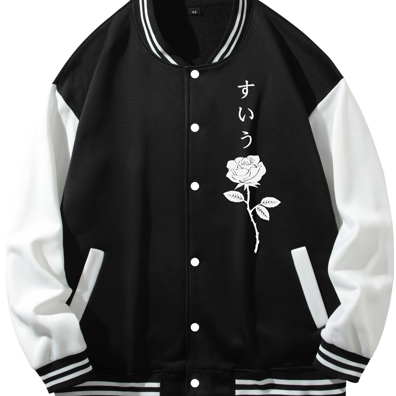 Chainaxe Rose Design Unisex Baseball Jacket with Fleece Lining