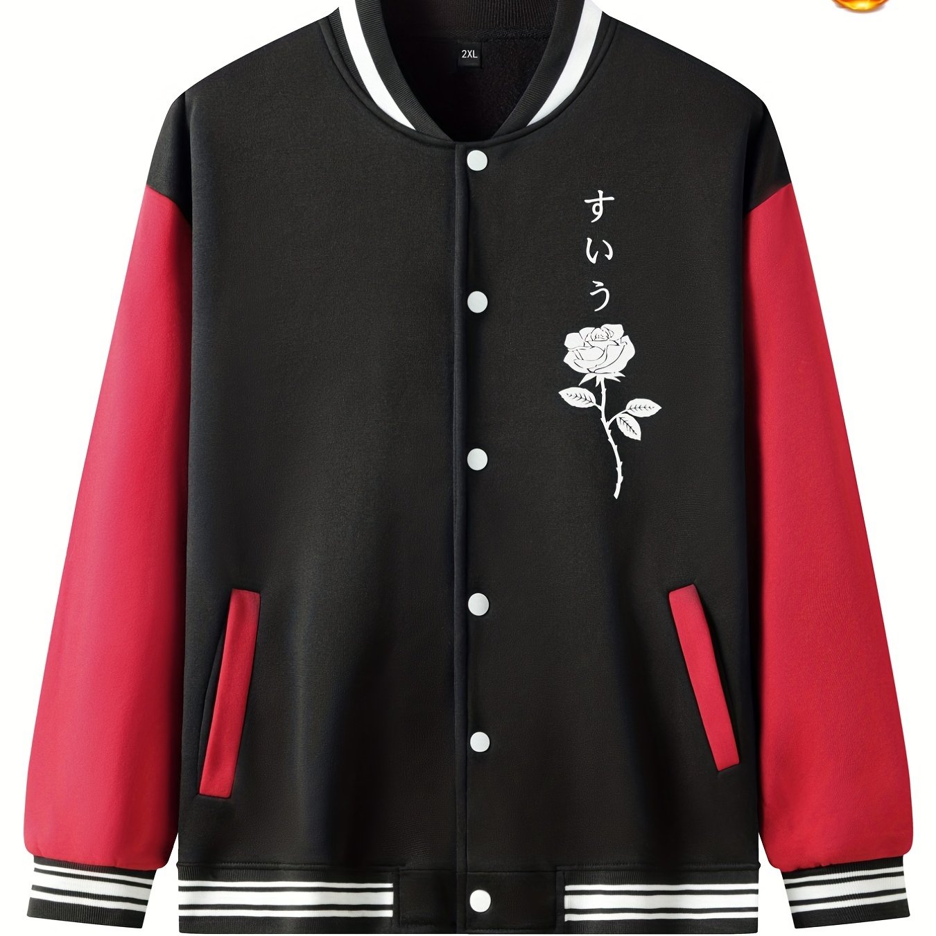 Chainaxe Rose Design Unisex Baseball Jacket with Fleece Lining