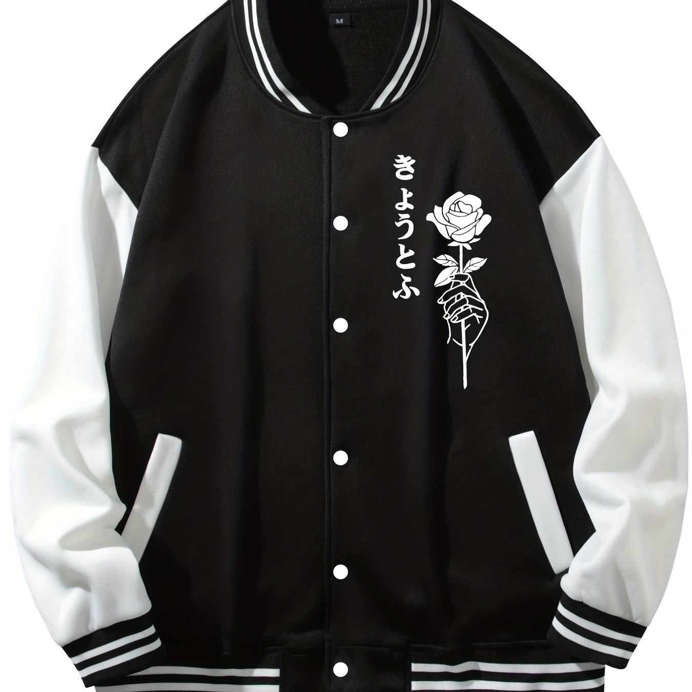 Chainaxe Rose Design Unisex Baseball Jacket with Fleece Lining