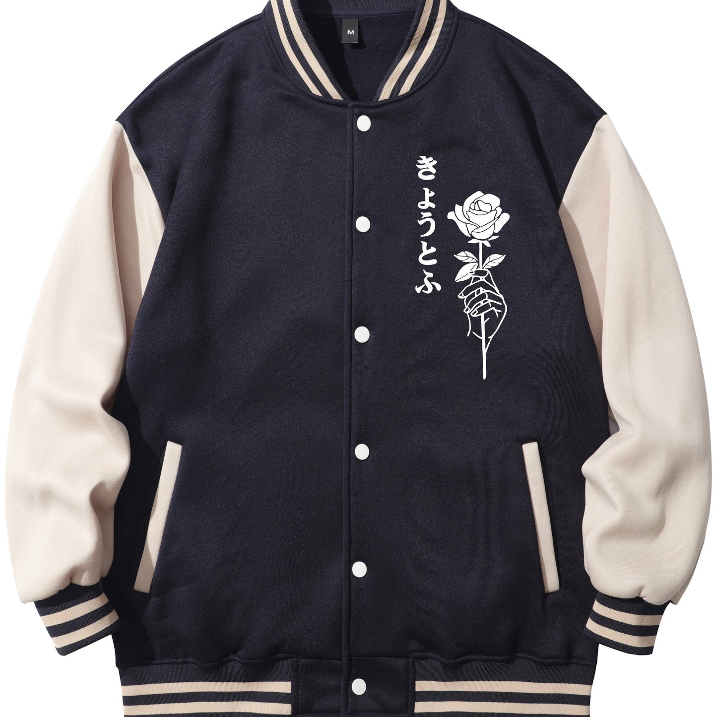 Chainaxe Rose Design Unisex Baseball Jacket with Fleece Lining