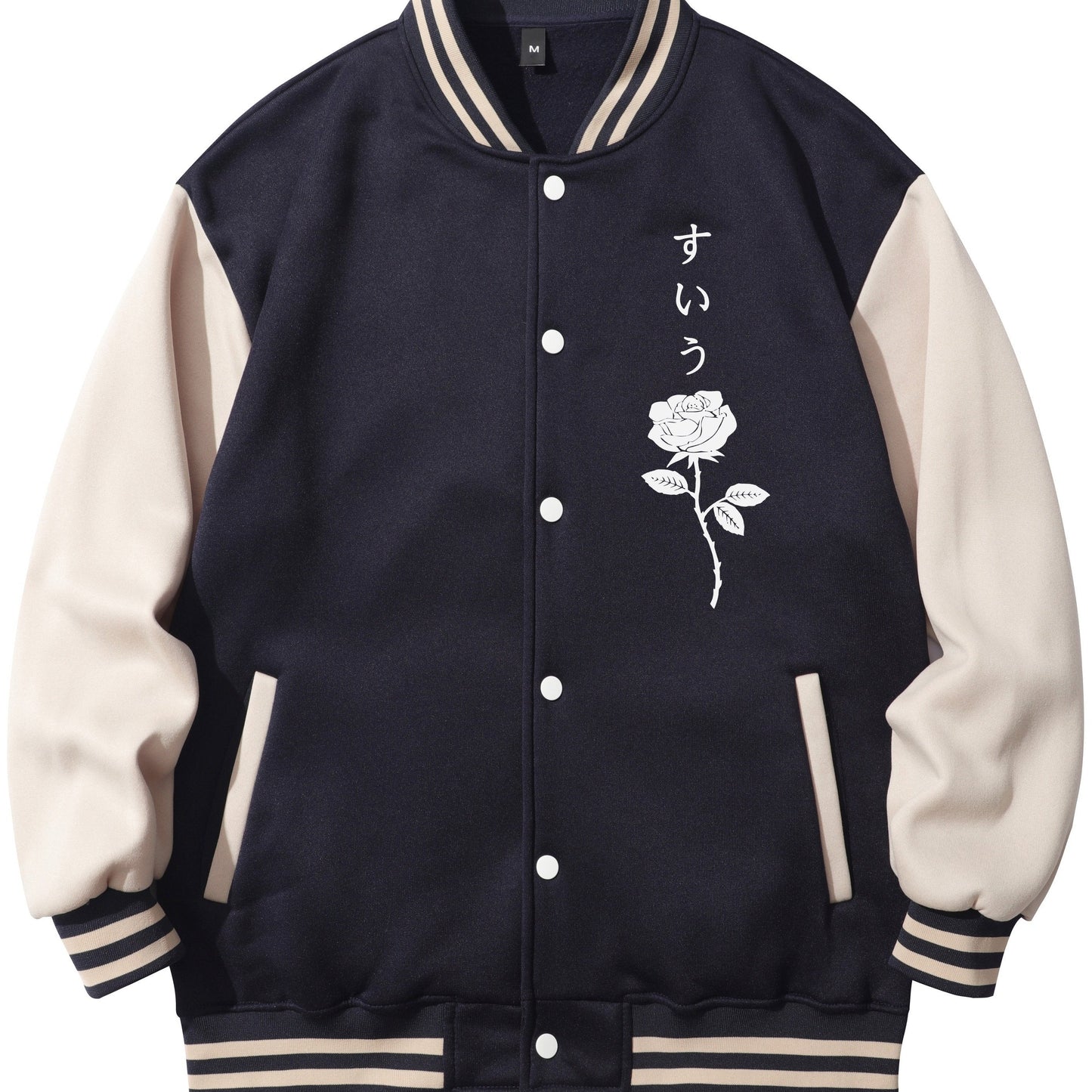 Chainaxe Rose Design Unisex Baseball Jacket with Fleece Lining